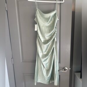 Satin Cowl Neck Slip Dress in sage green